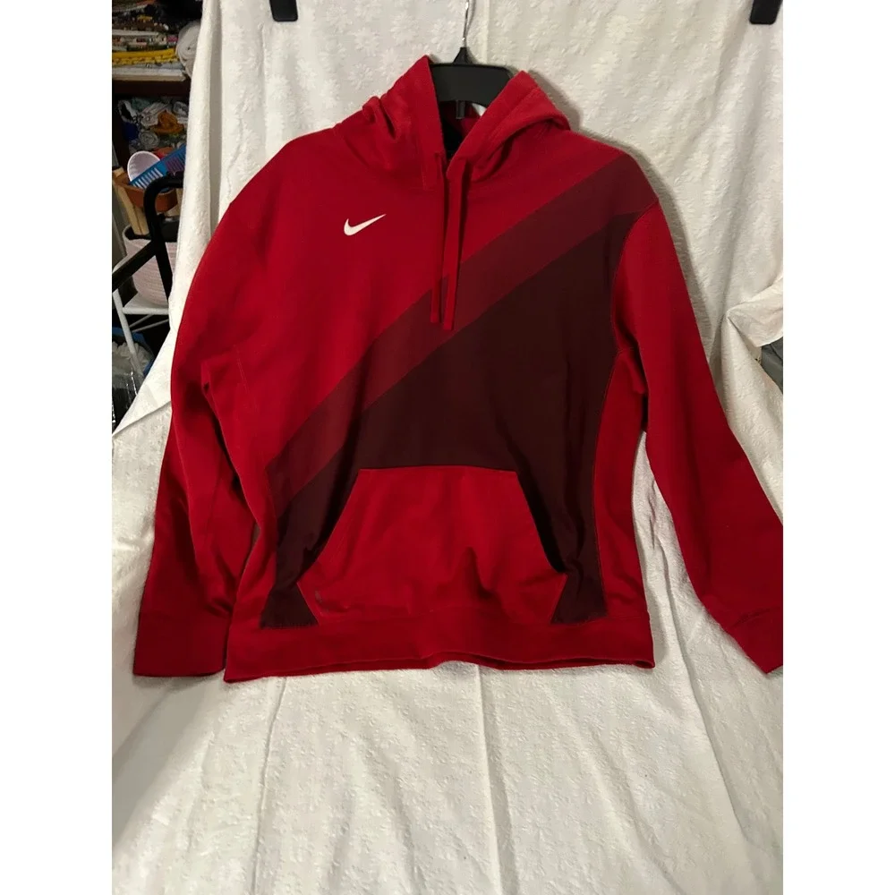 Nike Therma-FIT Hoodie Mens Large Red Burgundy Diagonal Colorblock Sweatshirt